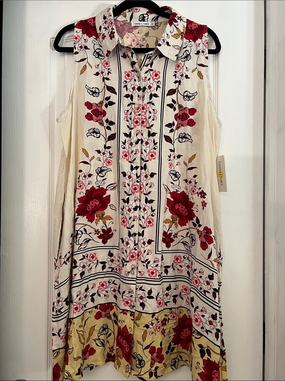 Figueroa & Flower Floral Border Print Sleeveless Shirt Dress XL